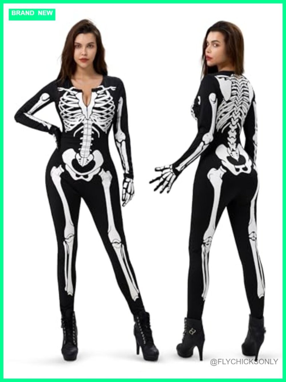 Women's Skeleton Bodysuit Jumpsuit Halloween Cosplay Costume (S, M, L, XL)